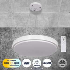 GLOBOSTAR® CASPER 61018 Μοντέρνο Κρεμαστό Φωτιστικό Οροφής LED 76W 8372lm 120° AC 220-240V IP20 Ρυθμιζόμενο Λευκό CCT με Χειριστήριο από 2700K έως 6000K Dimmable - Lumileds SMD Chip - Λευκό Ματ - Μ45 x Π45 x Υ5.5cm - 3 Χρόνια Εγγύηση