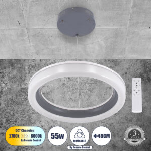 GLOBOSTAR® ARIANA 61039 Μοντέρνο Κρεμαστό Φωτιστικό Οροφής LED 55W 6376lm 120° AC 220-240V IP20 Ρυθμιζόμενο Λευκό CCT με Χειριστήριο από 2700K έως 6000K Dimmable - Lumileds SMD Chip - Γκρι - Μ48 x Π48 x Υ6.5cm - 3 Χρόνια Εγγύηση
