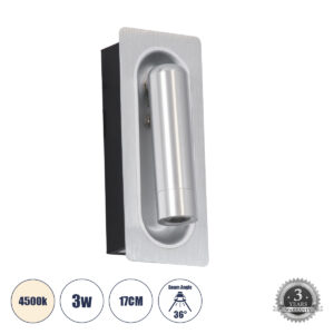 GLOBOSTAR® MANHATTAN 61099 Μοντέρνο Φωτιστικό Τοίχου - Απλίκα Ξενοδοχείου Reading Light LED 3W 405lm 36° AC 220-240V IP20 Φυσικό Λευκό 4500K - Bridgelux COB Chip & TÜV SÜD Driver - Νίκελ Βούρτσας - Μ7 x Π7 x Υ17cm - 3 Χρόνια Εγγύηση