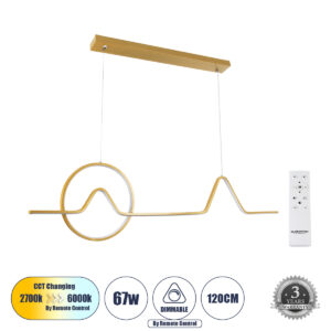 GLOBOSTAR® WINDY 61293 Μοντέρνο Κρεμαστό Φωτιστικό Οροφής LED 67W 7504lm 300° AC 220-240V IP20 Ρυθμιζόμενο Λευκό CCT με Χειριστήριο από 2700K έως 6000K Dimmable - Lumileds SMD Chip - Χρυσό Βούρτσας - Μ120 x Π4 x Υ30cm - 3 Χρόνια Εγγύηση