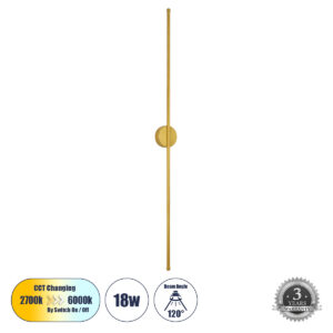 GLOBOSTAR® DIADEM 61334 Μοντέρνο Φωτιστικό Τοίχου - Απλίκα LED 18W 2160lm 120° AC 220-240V IP20 Ρυθμιζόμενο Λευκό CCT με On/Off 2700K/4500K/6000K - Lumileds SMD Chip - Χρυσό Βούρτσας - Μ10 x Π4 x Υ120cm - 3 Χρόνια Εγγύηση