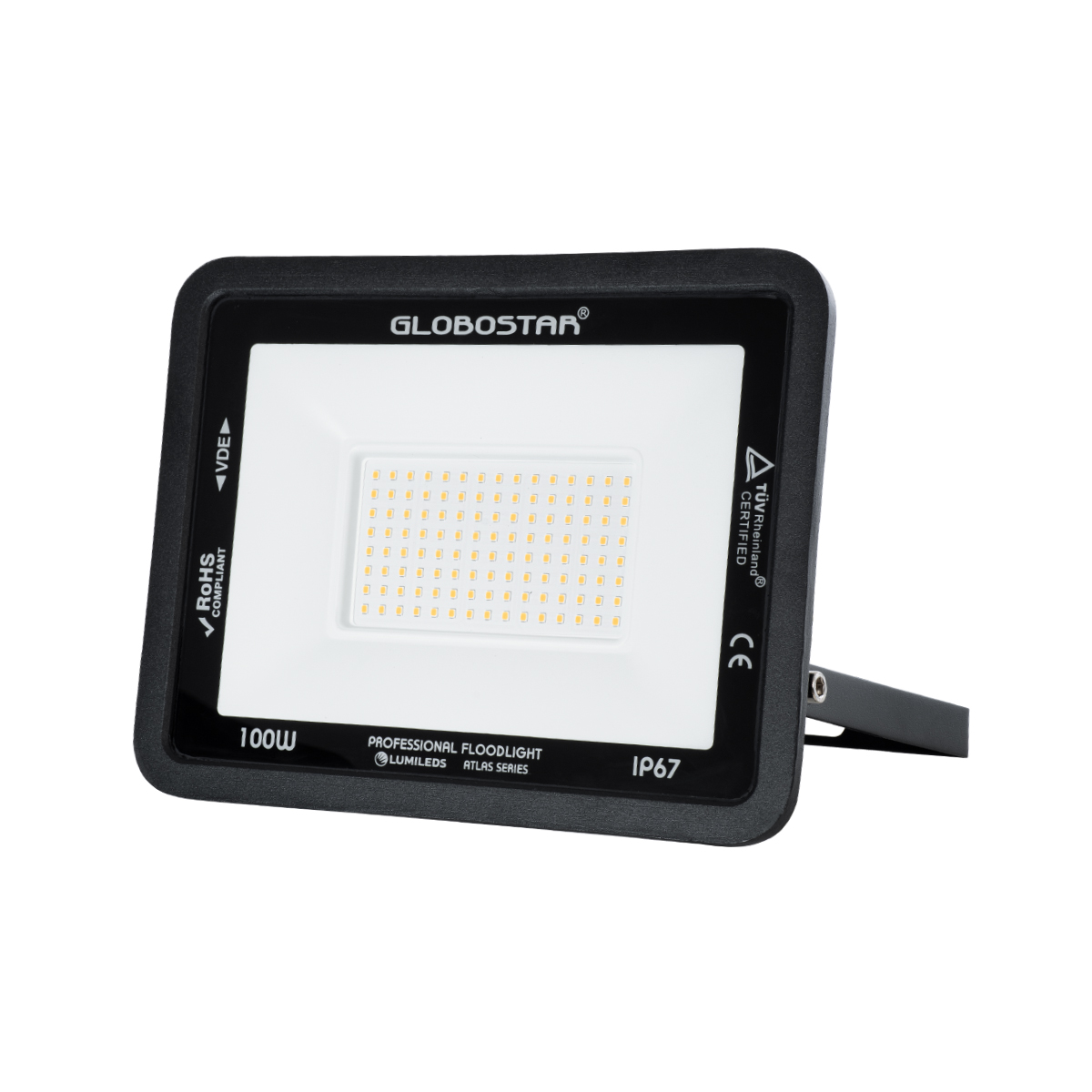 GLOBOSTAR® ATLAS 61427 Προβολέας LED 100W 11500lm 120° AC 220-240V Αδιάβροχο IP67 Θερμό Λευκό 2700K - Lumileds SMD Chip - TÜV Rheinland Certified - Μαύρο Ματ - Μ27 x Π4 x Υ21cm - 5 Χρόνια Εγγύηση - Image 2