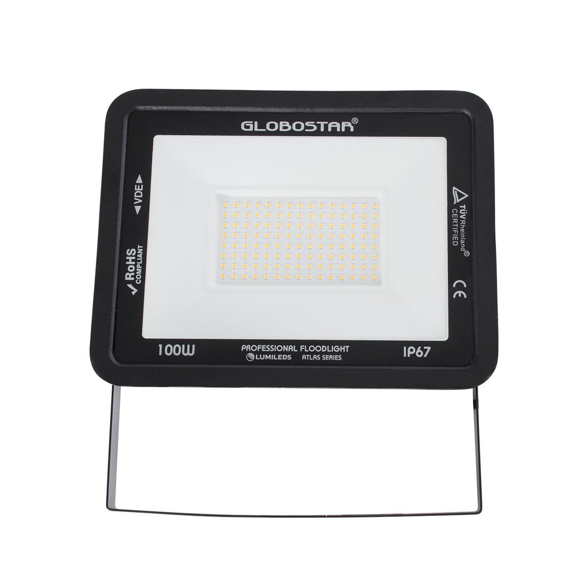 GLOBOSTAR® ATLAS 61427 Προβολέας LED 100W 11500lm 120° AC 220-240V Αδιάβροχο IP67 Θερμό Λευκό 2700K - Lumileds SMD Chip - TÜV Rheinland Certified - Μαύρο Ματ - Μ27 x Π4 x Υ21cm - 5 Χρόνια Εγγύηση - Image 3