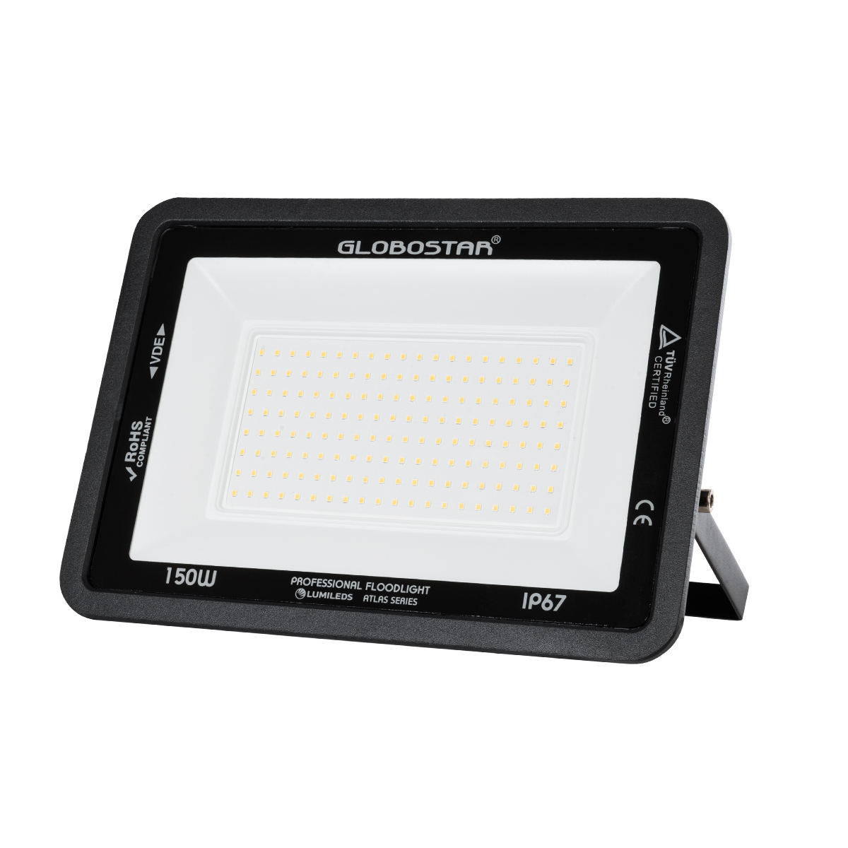 GLOBOSTAR® ATLAS 61430 Προβολέας LED 150W 17250lm 120° AC 220-240V Αδιάβροχο IP67 Θερμό Λευκό 2700K - Lumileds SMD Chip - TÜV Rheinland Certified - Μαύρο Ματ - Μ32 x Π4 x Υ23cm - 5 Χρόνια Εγγύηση - Image 2