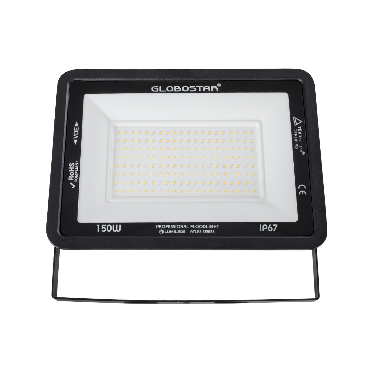 GLOBOSTAR® ATLAS 61430 Προβολέας LED 150W 17250lm 120° AC 220-240V Αδιάβροχο IP67 Θερμό Λευκό 2700K - Lumileds SMD Chip - TÜV Rheinland Certified - Μαύρο Ματ - Μ32 x Π4 x Υ23cm - 5 Χρόνια Εγγύηση - Image 3