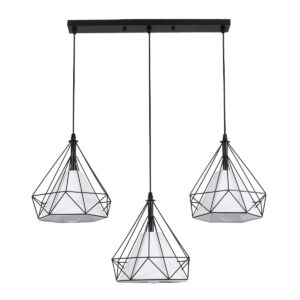 GLOBOSTAR® EIFFEL 61569 Vintage Κρεμαστό Φωτιστικό Οροφής με Ντουί 3 x E27 AC 220-240V IP20 - Μαύρο & Λευκό - Μ68 x Π25 x Υ130cm