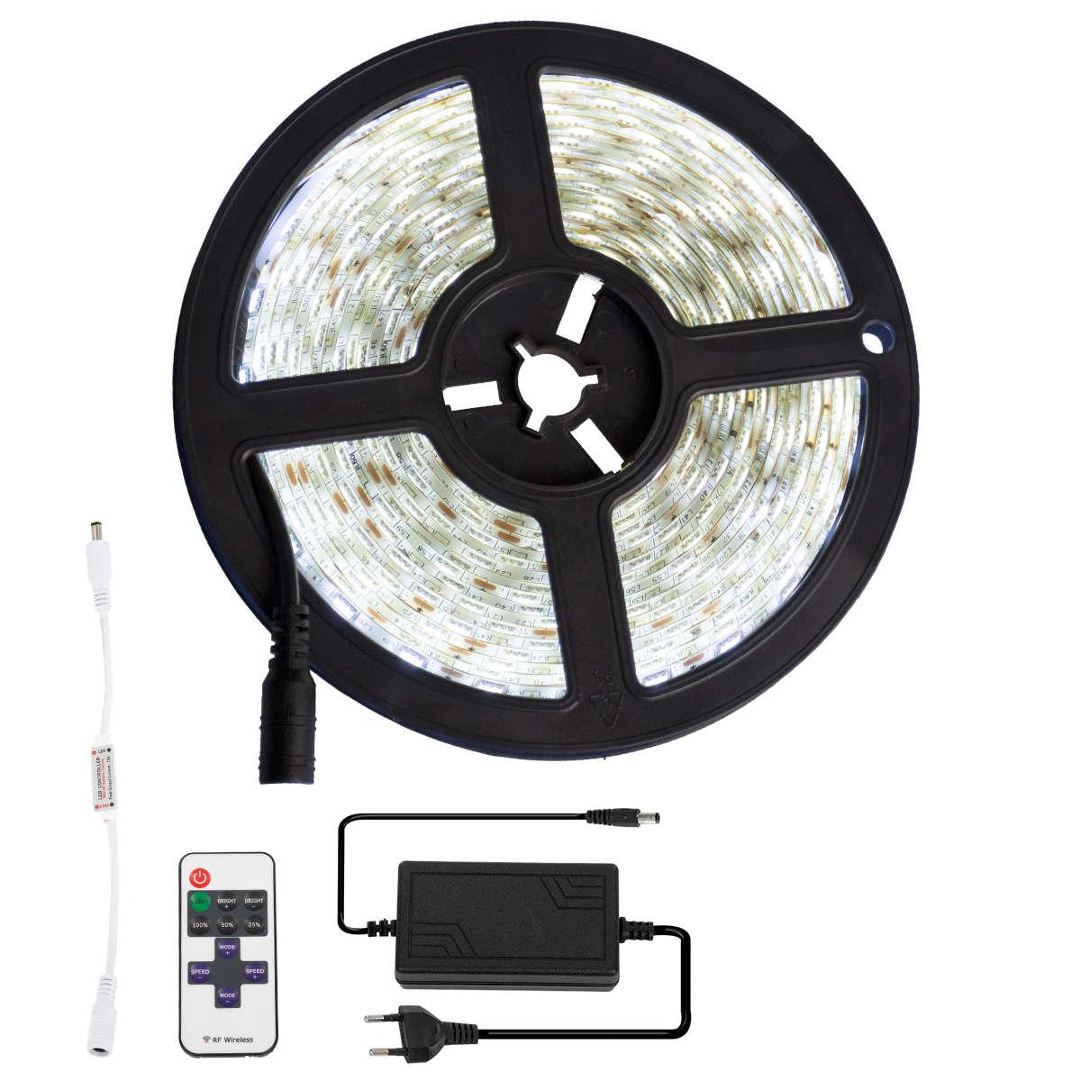 GLOBOSTAR® BRIGHTKIT 70414 Σετ Ταινίας με RF Ασύρματο Χειριστήριο & Τροφοδοτικό LED 72W 7920lm 120° AC 220-240V Αδιάβροχο IP65 300 x SMD5050 Chip Ψυχρό Λευκό 6000K Dimmable - Sanan SMD Chip - Μ500 x Π1 x Υ0.3cm - Ρολό 5 Μέτρων - 2 Χρόνια Εγγύηση