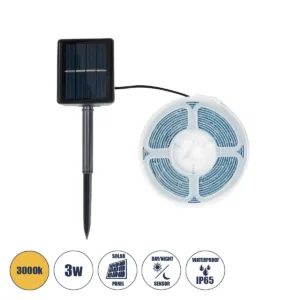 GLOBOSTAR® SOLARSTRIP 70420 Σετ Ταινίας με Αισθητήρα Ημέρας-Νύχτας LED 3W 120lm 120° DC 5V με Φωτοβολταϊκό Panel 5V 0.3W Αδιάβροχο IP65 90 x SMD2835 Chip Θερμό Λευκό 2700K Dimmable - Sanan SMD Chip - Μ300 x Π0.8 x Υ0.3cm - Ρολό 3 Μέτρων - 2 Χρόνια Εγγύηση