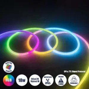 GLOBOSTAR® NEOTUBE 70589 Ψηφιακή Pixel Addressable Ταινία Neon Flex LED 18W/m 900lm/m 360° DC 24V Αδιάβροχο IP65 96 x SMD5050 Chip/m 16 x Pixel/m Πολύχρωμο RGB Dimmable SPI/TTL Protocol IC WS2811 - Sanan SMD Chip - Μ100 x Π2.1 x Υ2.1cm - 3 Χρόνια Εγγύηση