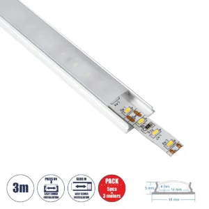 GLOBOSTAR® ALP-LINEAR CURBARIO 70802-3M Επιφανειακό Εύκαμπτο Προφίλ Αλουμινίου με Λευκό Γαλακτερό Πατητό Κάλυμμα για Ταινίες LED IP20 - Ασημί & Λευκό - Μ300 x Π1.8 x Υ0.5cm - Πακέτο 5 Τεμαχίων
