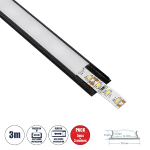 GloboStar® ALP-LINEAR CURBARIO 70804-3M Προφίλ Αλουμινίου - Βάση & Ψύκτρα Ταινίας LED με Λευκό Γαλακτερό Κάλυμμα - Επιφανειακή Χρήση - Εύκαμπτο με Δυνατότητα Κυρτής Τοποθέτησης - Πατητό Κάλυμμα - Μαύρο - 3 Μέτρα - Πακέτο 5 Τεμαχίων - Μ300 x Π1.8 x Υ0.5cm