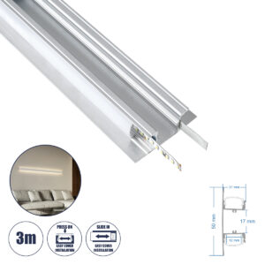 GLOBOSTAR® ALP-WALL-UPDOWN CONCEALED 70844-3M Επιφανειακό Προφίλ Αλουμινίου Ειδικό για Δημιουργία Κρυφού Φωτισμού Up & Down με Λευκό Γαλακτερό Πατητό Κάλυμμα για Ταινίες LED IP20 - Ασημί & Λευκό - Μ300 x Π5 x Υ1.7cm
