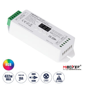 GloboStar® MiBOXER-D3-CX 71425 DC DMX & RDM Dimmer High Speed Controller / Decoder 3 Καναλιών DC 12-24V 3 x 6A 144W - Max 18A 432W - IP20 Μ13 x Π5 x Υ2.5cm - 5 Years Warranty