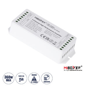GLOBOSTAR® MiBOXER-PA5 71429 DC Ενισχυτής Ισχύος & Σήματος Υψηλής Ταχύτητας με 5 x 6A 144W Κανάλια DC 12-24V 15A 360W Max IP20 - Μ11.4 x Π4.9 x Υ2.8cm - 5 Χρόνια Εγγύηση