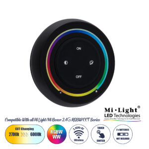 GLOBOSTAR® MiBOXER-S2-B 71434 Ασύρματο Χειριστήριο Αφής 4 Ζωνών RGBW+WW DC 3V(2 x AAA) IP20 - RF 2.4GHz - Μαύρο - Μ7 x Π7 x Υ2.5cm - 3 Χρόνια Εγγύηση