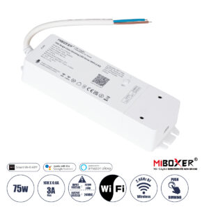 GloboStar® MiBOXER-WL1-P75V24 71437 DC Smart Wifi & RF 2.4Ghz & Push Dimming Power Supply Τροφοδοτικό SELV & Controller / Dimmer All in One AC100-240V σε DC 24V 1 x 3A 75W - Max 3A 75W - IP20 Μ19 x Π5.5 x Υ3.2cm - 5 Years Warranty