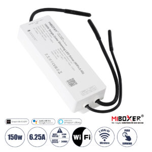 GloboStar® MiBOXER-WP1-P150V24 71438 DC Smart Wifi & RF 2.4Ghz & Push Dimming Power Supply Τροφοδοτικό SELV & Controller / Dimmer All in One AC100-240V σε DC 24V 1 x 6.25A 150W - Max 6.25A 150W - Αδιάβροχο IP67 Μ22.5 x Π7 x Υ3.5cm - 3 Years Warranty