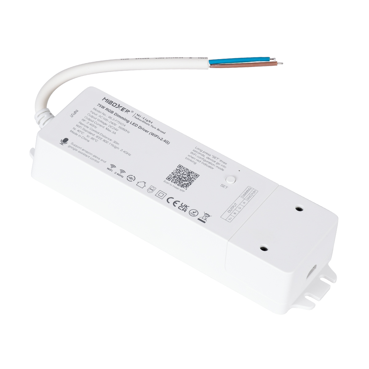 GloboStar® MiBOXER-WL3-P75V24 71439 DC Smart Wifi & RF 2.4Ghz & Push Dimming Power Supply Τροφοδοτικό SELV & Controller / Dimmer All in One 3 Καναλιών AC100-240V σε DC 24V 3 x 0.6A 14.4W - Max 3A 75W - IP20 RGB Μ19 x Π5.5 x Υ3.2cm - 5 Years Warranty - Image 2
