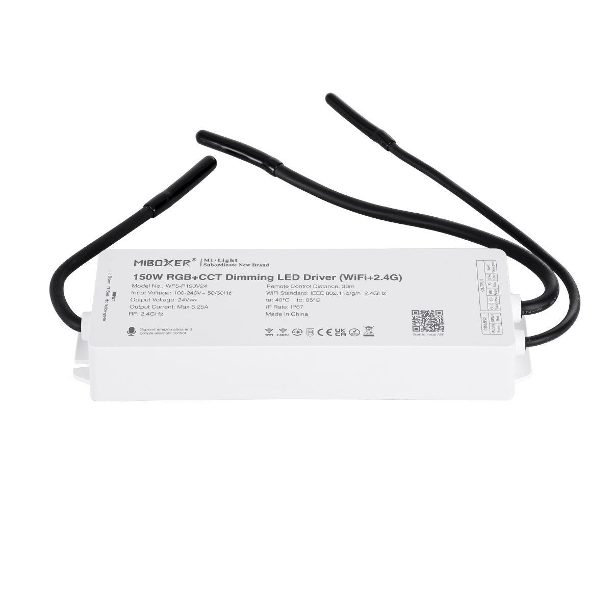 GloboStar® MiBOXER-WP5-P150V24 71440 DC Smart Wifi & RF 2.4Ghz & Push Dimming Power Supply Τροφοδοτικό SELV & Controller / Dimmer All in One 5 Καναλιών AC100-240V σε DC 24V 5 x 1.25A 30W - Max 6.25A 150W - Αδιάβροχο IP67 RGBW+WW Μ22.5 x Π7.3 x Υ3.5cm - 5 - Image 4