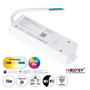 GloboStar® MiBOXER-WL5-P75V24 71441 DC Smart Wifi & RF 2.4Ghz Power Supply Τροφοδοτικό SELV & Controller / Dimmer All in One 5 Καναλιών AC100-240V σε DC 24V 5 x 0.6A 14.4W - Max 3A 75W - IP20 RGBW+WW Μ19 x Π5.5 x Υ3.2cm - 5 Years Warranty