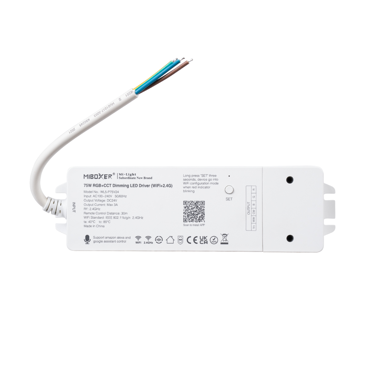 GloboStar® MiBOXER-WL5-P75V24 71441 DC Smart Wifi & RF 2.4Ghz Power Supply Τροφοδοτικό SELV & Controller / Dimmer All in One 5 Καναλιών AC100-240V σε DC 24V 5 x 0.6A 14.4W - Max 3A 75W - IP20 RGBW+WW Μ19 x Π5.5 x Υ3.2cm - 5 Years Warranty - Image 3