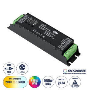 GLOBOSTAR® SKYDANCE-D5-P 71445 DC DMX Master Dimmer / Controller / Decoder Υψηλής Ταχύτητας με 5 x 4A 192W Κανάλια DC 12-48V 20.5A 960W Max IP20 - DMX512 & RDM - Μ17.5 x Π4.5 x Υ3.5cm - 5 Χρόνια Εγγύηση