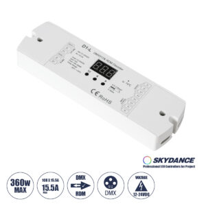 GLOBOSTAR® SKYDANCE-D1-L 71446 DC DMX Master Dimmer / Controller / Decoder Υψηλής Ταχύτητας με 1 x 15.5A 360W Κανάλια DC 12-24V 15.5A 360W Max IP20 - DMX512 & RDM - Μ17 x Π5 x Υ2.5cm - 5 Χρόνια Εγγύηση