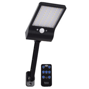 GLOBOSTAR® RASOL 71466 Προβολέας με Ανιχνευτή PIR / Αισθητήρα Κίνησης & IR Ασύρματο Χειριστήριο LED 3W 150lm 120° DC 5V με Φωτοβολταϊκό Panel 5V 0.3W & Επαναφορτιζόμενη Μπαταρία Li-ion 3.2V 2200mAh Αδιάβροχο IP65 Ψυχρό Λευκό 6000K Dimmable - Sanan SMD Chip - Μαύρο - Μ16.5 x Π9 x Υ3cm - 2 Χρόνια Εγγύηση