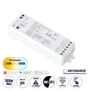 GLOBOSTAR® SKYDANCE-WT1 71468 DC WiFi & RF 2.4Ghz & Push Dimmer / Controller με 2 x 5A 90W Κανάλια DC 12-36V 10A 180W Max IP20 - WiFI & RF 2.4Ghz & Push Dimming - Μ11.5 x Π3.5 x Υ2cm - 5 Χρόνια Εγγύηση