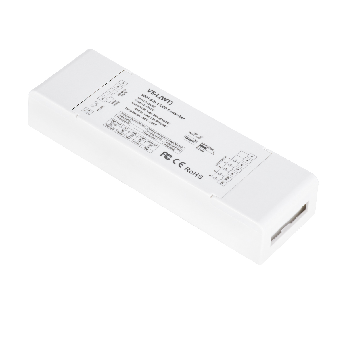GLOBOSTAR® SKYDANCE-V5-L(WT) 71470 DC WiFi & RF 2.4Ghz & Push Dimmer / Controller με 5 x 6A 288W Κανάλια DC 12-48V 30A 1440W Max IP20 - WiFI & RF 2.4Ghz & Push Dimming - Μ18 x Π5.7 x Υ2.8cm - 5 Χρόνια Εγγύηση - Image 2