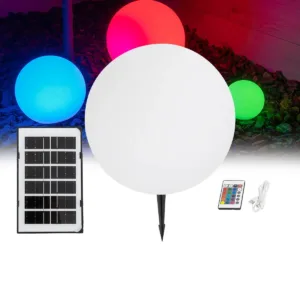 GLOBOSTAR® GARDENGLOW 71475 Μοντέρνο Φωτιστικό Κήπου Μπάλα με IR Ασύρματο Χειριστήριο LED 5W 400lm 360° DC 5V με USB-C με Ενσωματωμένο Φωτοβολταϊκό Panel 6V 1.5W & Επαναφορτιζόμενη Μπαταρία Li-ion 3.7V 3x18650 1800mAh Αδιάβροχο IP54 Πολύχρωμο RGBW Dimmable - Sanan SMD Chip - Γαλακτερό Λευκό - Μ35 x Π35 x Υ35cm - 2 Χρόνια Εγγύηση