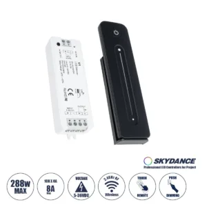 GLOBOSTAR® SKYDANCE-V1+R11 73119 DC RF 2.4Ghz Push Dimmer με RF Ασύρματο Χειριστήριο Αφής με 1 x 8A 288W Κανάλι DC 5-36V 8A 288W Max IP20 - RF 2.4Ghz & Push Dimming - Μ12.2 x Π5.3 x Υ1.7cm - 5 Χρόνια Εγγύηση