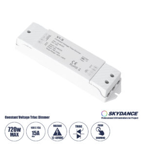 GLOBOSTAR® SKYDANCE-V1-S 73127 DC Triac & Push Dimmer CV Τροφοδοτικό/Μετασχηματιστής SELV με 1 x 15A 720W Κανάλι AC 220-240V σε DC 12-48V 15A 720W Max IP20 - Triac & Push Dimming - Μ17.5 x Π4.5 x Υ2.5cm - 5 Χρόνια Εγγύηση