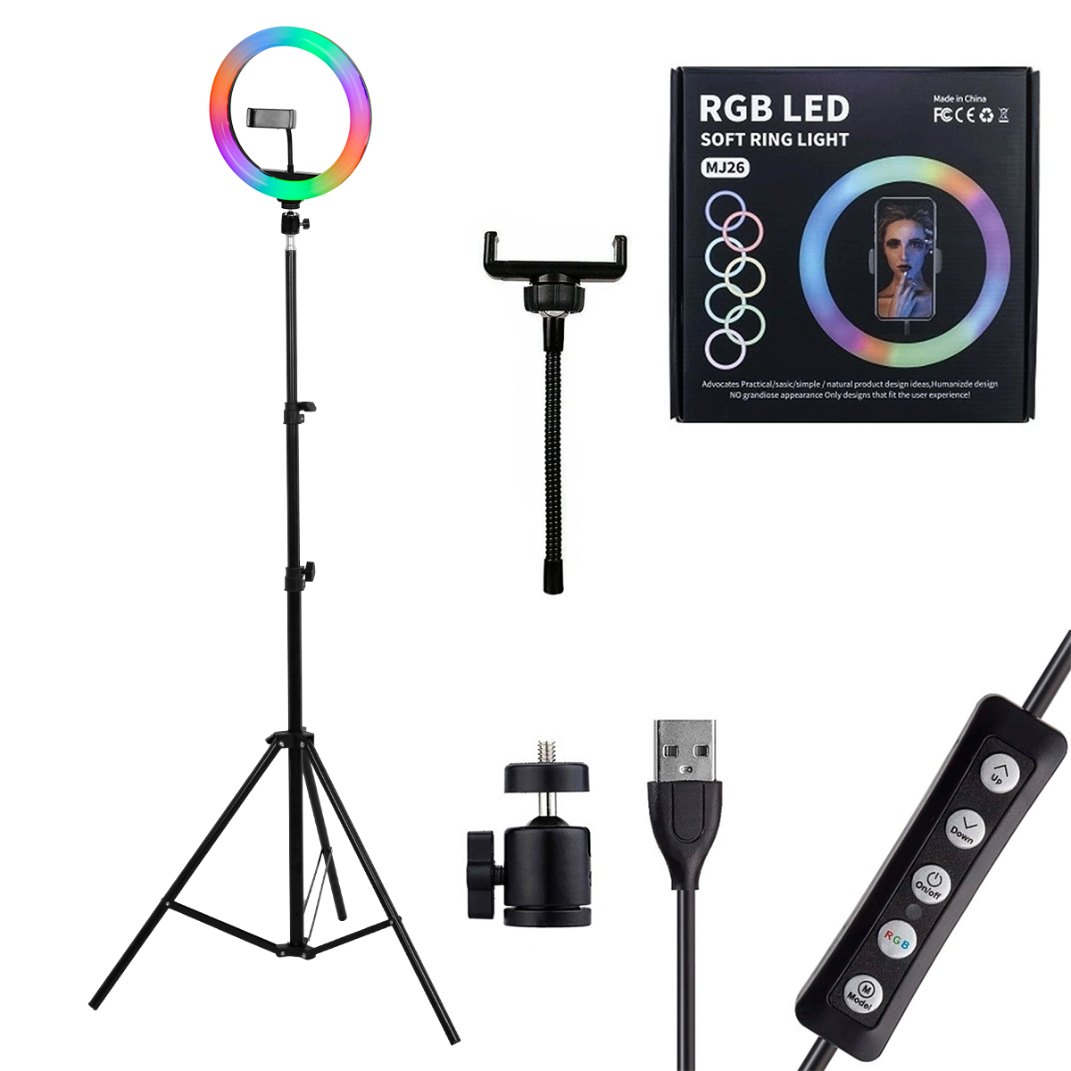 GloboStar® 75801 Professional Digital Ring Light Φ26cm LED SMD 30W 3000lm 180° DC 5V με Καλώδιο Τροφοδοσίας USB - Ενσωματωμένο Χειριστήριο Εναλλαγής Χρωμάτων & 1 Βάση Τηλεφώνου - Πολύχρωμο RGBW+WW Dimmable - Image 8