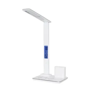 GLOBOSTAR® ZENTIME 76554 Μοντέρνο Επιτραπέζιο Φωτιστικό Γραφείου με Ασύρματη Φόρτιση 15W 3A & Ψηφιακό Ρολόι LED 3.5W 350lm 120° DC 5V με USB-C IP20 Ρυθμιζόμενο Λευκό CCT με Αφή 2700K/4500K/6000K Dimmable - Sanan SMD Chip - Μαύρο - Μ19.5 x Π14.5 x Υ38.8cm - 2 Χρόνια Εγγύηση