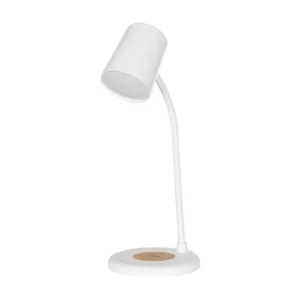 GLOBOSTAR® LUCORA 76555 Μοντέρνο Επιτραπέζιο Φωτιστικό Γραφείου με Ασύρματη Φόρτιση 10W 2A & 4W Bluetooth Ηχείο LED 3W 300lm 120° DC 5V με USB-C IP20 Ρυθμιζόμενο Λευκό CCT με Αφή 2700K/4500K/6000K Dimmable - Sanan SMD Chip - Λευκό - Μ12 x Π12 x Υ32cm - 2 Χρόνια Εγγύηση