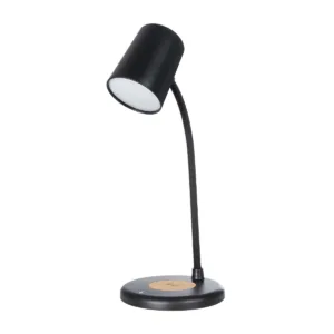 GLOBOSTAR® LUCORA 76556 Μοντέρνο Επιτραπέζιο Φωτιστικό Γραφείου με Ασύρματη Φόρτιση 10W 2A & 4W Bluetooth Ηχείο LED 3W 300lm 120° DC 5V με USB-C IP20 Ρυθμιζόμενο Λευκό CCT με Αφή 2700K/4500K/6000K Dimmable - Sanan SMD Chip - Μαύρο - Μ12 x Π12 x Υ32cm - 2 Χρόνια Εγγύηση