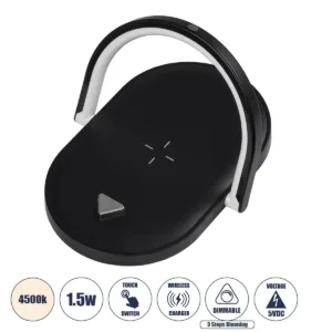 GloboStar® ECLIPSE 76558 Επιτραπέζιο Φωτιστικό Πορτατίφ LED 1.5W 1200lm 180° AC 220-240V IP20 Φυσικό Λευκό 4500K Dimmable Μαύρο Πλαστικό - Μ17 x Π13 x Υ10cm - 2 Xρόνια Εγγύηση