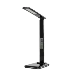 GLOBOSTAR® ZENTIME 76564 Μοντέρνο Επιτραπέζιο Φωτιστικό Γραφείου με Ασύρματη Φόρτιση 10W 2A & Ψηφιακό Ρολόι LED 3.5W 350lm 120° DC 5V με USB-C IP20 Ρυθμιζόμενο Λευκό CCT με Αφή 2700K/4500K/6000K Dimmable - Sanan SMD Chip - Μαύρο - Μ18 x Π12 x Υ40cm - 2 Χρόνια Εγγύηση