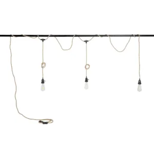GLOBOSTAR® WHIP 77676 Μοντέρνο DIY Φωτιστικό με Υφασμάτινο Καλώδιο, Ντουί 3 x E27, Διακόπτη On/Off & Πρίζα AC 220-240V IP20 - Μπεζ & Μαύρο - Μ650 x Π5.5 x Υ100cm