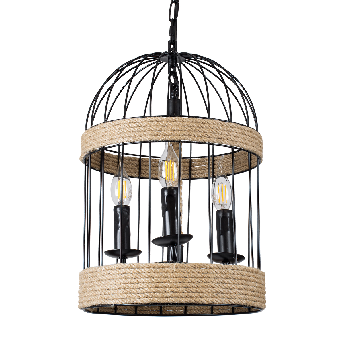 GLOBOSTAR® MERLIN 00865 Vintage Κρεμαστό Φωτιστικό Οροφής με Ντουί 3 x E14 AC 220-240V IP20 - Μαύρο & Μπεζ - Μ28 x Π28 x Υ40cm - Image 2