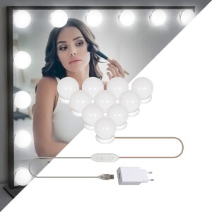 GLOBOSTAR® MIRRORPEARLS 79047 Μοντέρνο Φωτιστικό Γιρλάντα Καθρέπτη Μακιγιάζ με USB 5.0 LED 8W 800lm 260° DC 5V Αδιάβροχο IP54 Ρυθμιζόμενο Λευκό CCT με Ενσωματωμένο Χειριστήριο από 2700K έως 6000K Dimmable - Sanan SMD Chip - Λευκό - Μ200 x Π4.5 x Υ4.9cm - Πακέτο 10 Τεμαχίων - 3 Χρόνια Εγγύηση