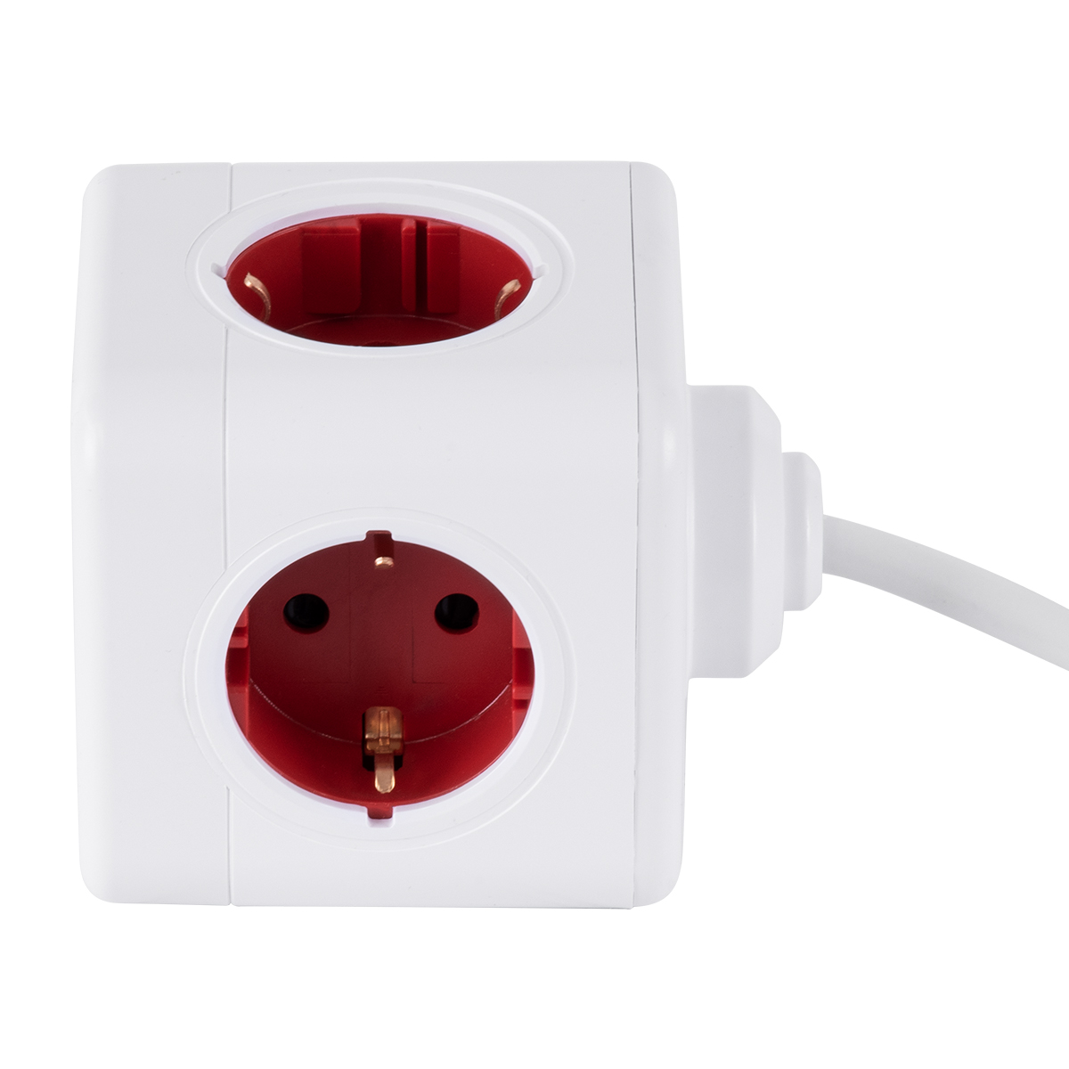 GloboStar® TRAVEL PowerCube PRO Certified 79642 Πολύπριζο 6 Θέσεων με 1.5m Kαλώδιο - 4 Πρίζες Ασφαλείας Childproof EU Schuko AC 220-240V & 2 Πρίζες USB Max 2.1A/DC 5V Μ7.5 x Π7.5 x Υ7.5 - Λευκό με Κόκκινο - Max Load 3680W/16A - Image 3