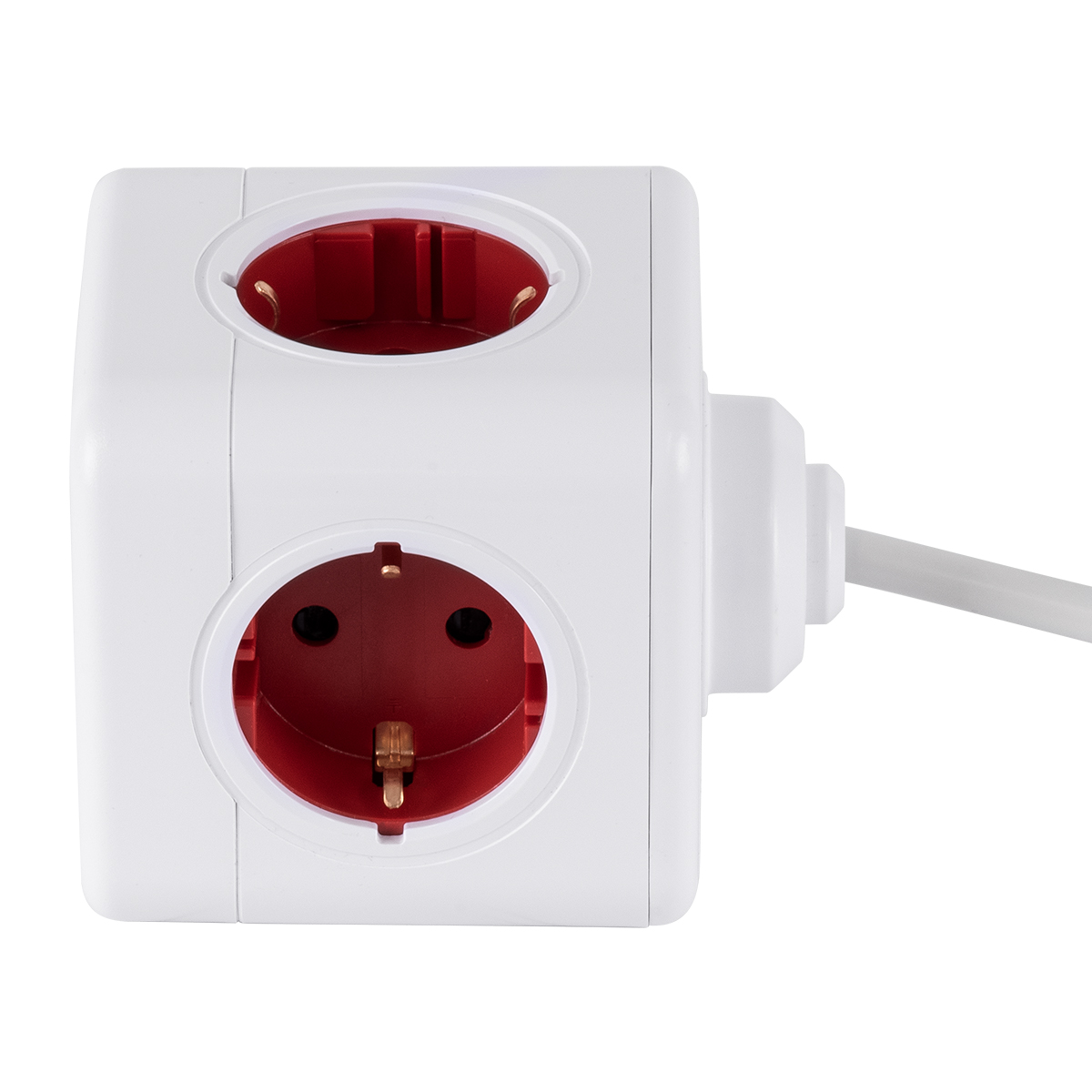 GloboStar® TRAVEL PowerCube PRO Certified 79645 Πολύπριζο 5 Θέσεων με 1.5m Kαλώδιο - 5 Πρίζες Ασφαλείας Childproof EU Schuko AC 220-240V Μ7.5 x Π11.5 x Υ7.5 - Λευκό με Κόκκινο - Max Load 3680W/16A - Image 3