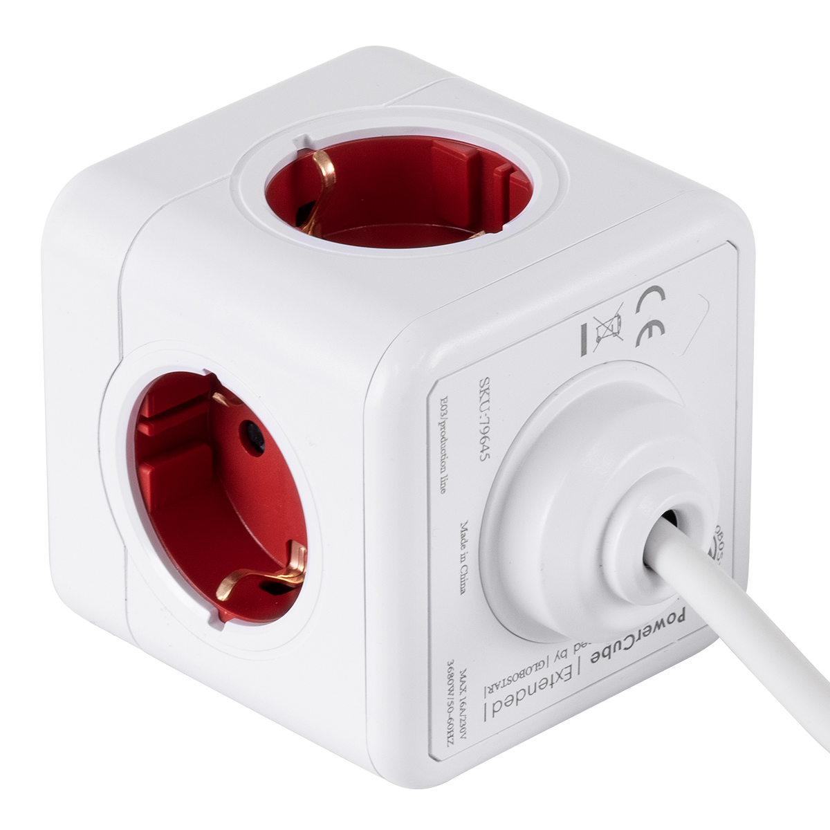 GloboStar® TRAVEL PowerCube PRO Certified 79645 Πολύπριζο 5 Θέσεων με 1.5m Kαλώδιο - 5 Πρίζες Ασφαλείας Childproof EU Schuko AC 220-240V Μ7.5 x Π11.5 x Υ7.5 - Λευκό με Κόκκινο - Max Load 3680W/16A - Image 4