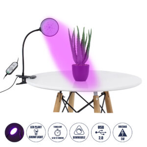 GLOBOSTAR® GROWME 79648 Φωτιστικό Ανάπτυξης Φυτών με Ενσωματωμένο Χειριστήριο LED 5W 150lm 160° DC 5V με USB 2.0 IP20 Πολύχρωμο Πλήρους Φάσματος Κόκκινο 660nm & Μπλε 450nm & UVIR 730nm Dimmable - Sanan SMD Chip - Μαύρο - Μ10 x Π20 x Υ36cm - 2 Χρόνια Εγγύηση