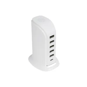 GLOBOSTAR® CHARGER 79704 Πολυφορτιστής DC 5V με 5 x USB 2.0 & 1 x USB-C 30W 6A AC 220-240V IP20 - Λευκό - Μ8 x Π6.5 x Υ11.5cm