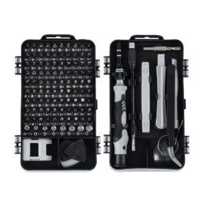 GLOBOSTAR® ELEKIT 79996 Ολοκληρωμένο Mini DIY ΚΙΤ με 115 Μικροεργαλεία σε 1 Βαλιτσάκι για Επισκευές Κινητών Τηλεφώνων, Laptop, Οπτικών & κλπ Μικροεπισκευών - Μαύρο & Λευκό - Μ15.5 x Π10 x Υ5cm
