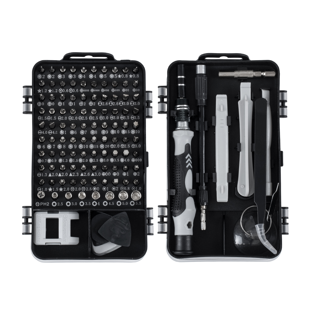 GLOBOSTAR® ELEKIT 79996 Ολοκληρωμένο Mini DIY ΚΙΤ με 115 Μικροεργαλεία σε 1 Βαλιτσάκι για Επισκευές Κινητών Τηλεφώνων, Laptop, Οπτικών & κλπ Μικροεπισκευών - Μαύρο & Λευκό - Μ15.5 x Π10 x Υ5cm