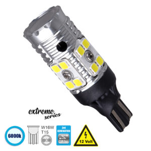 GloboStar® T10 W5W 81131 Λάμπα Αυτοκίνητου T15 - W16W 3rd Generation Can-Bus Extreme Series LED 16 SMD 3030 13.5W 640lm 360° DC 12V IP20 Ψυχρό Λευκό 6000K